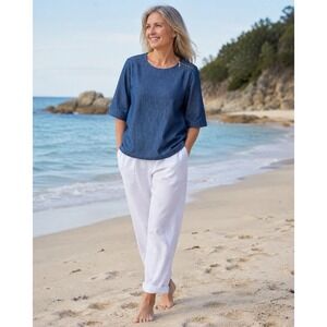 Martha Stewart Chambray Blouse Womens Large  Zipper Detail Cotton Blend Oversize